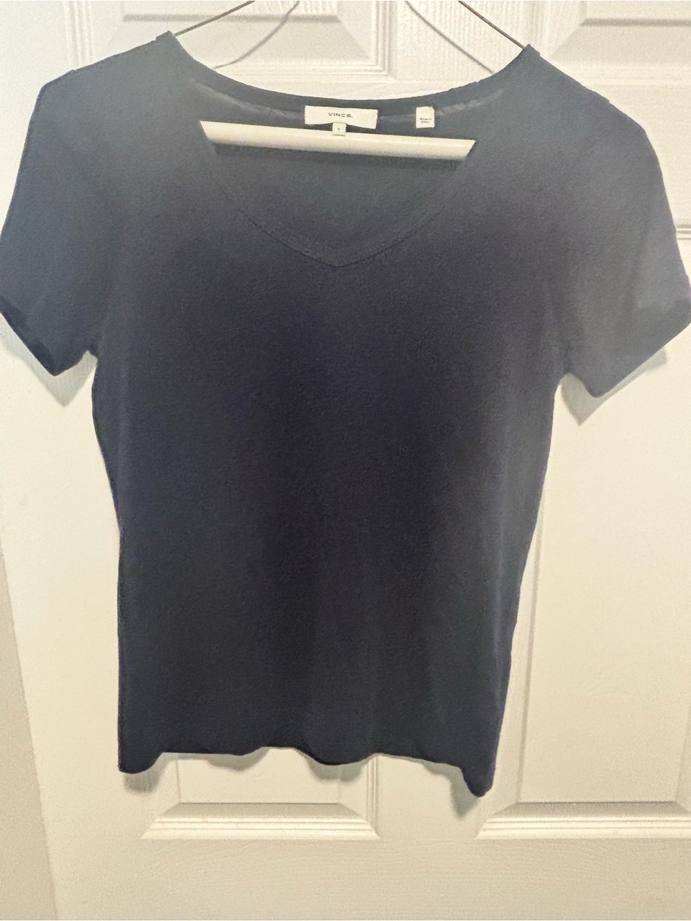 Vince Short Sleeve V-Neck Tee in Navy Blue